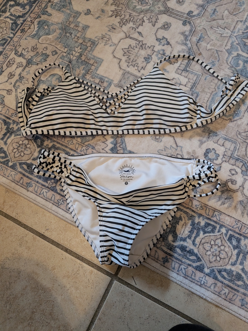 Hollister Black & White Striped Bikini Set